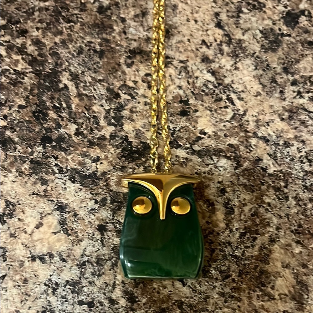 Green and Gold Owl Pendant Necklace